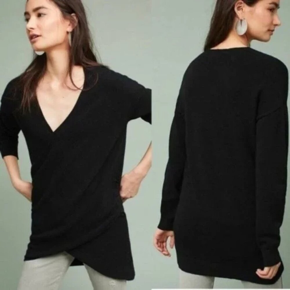 NWT Anthropologie Postcard Stowe Wrap Tunic‎ Sweater Black Medium